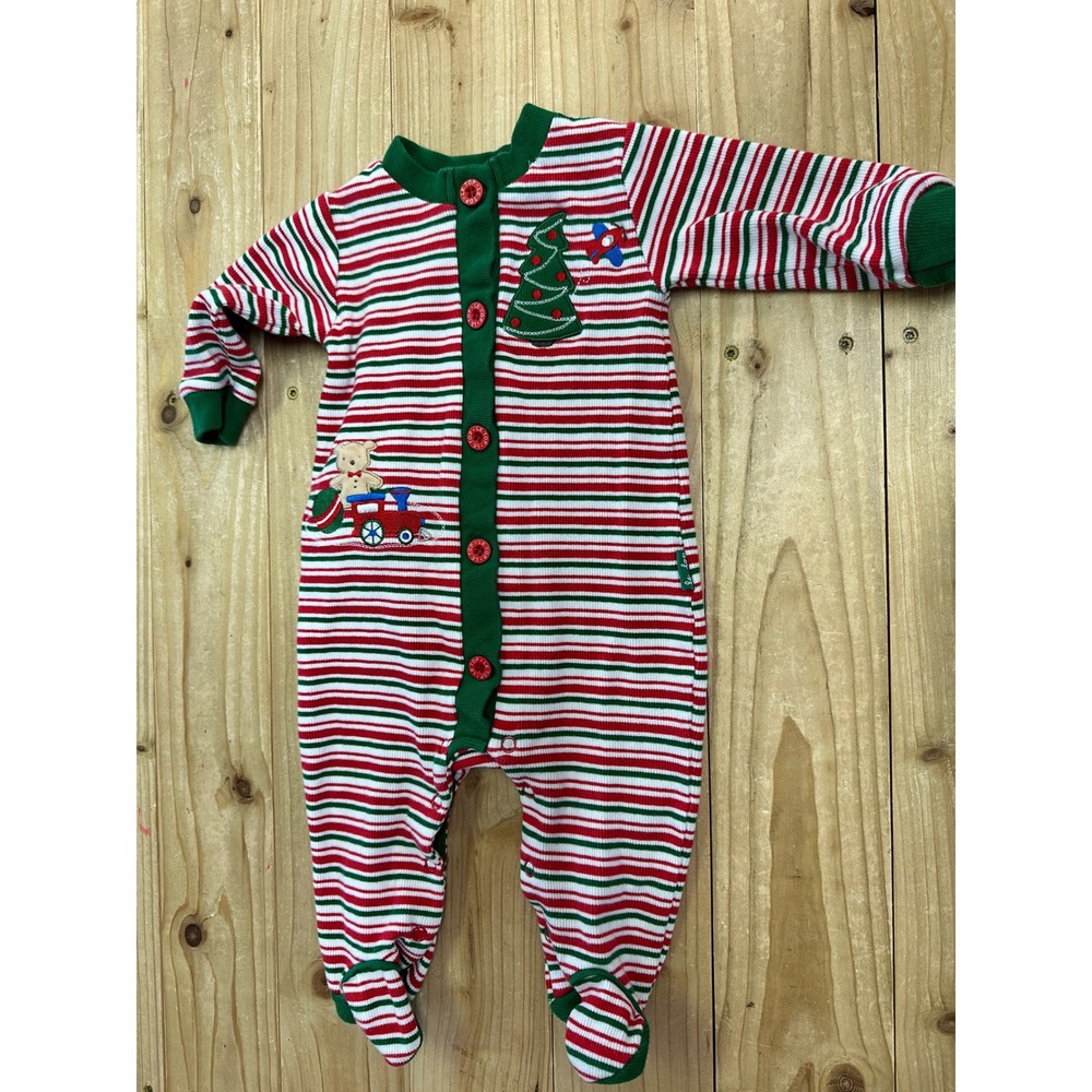 Le Top Baby‎ Christmas Pajamas Footed Striped Tree Teddy Bear Train 3m